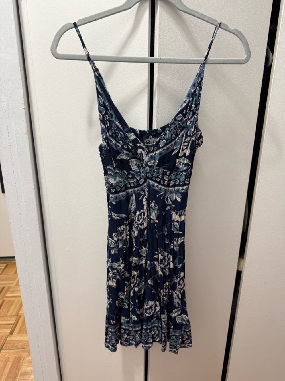 Angie Navy Floral Spaghetti-Strap Mini Dress